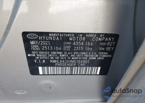 2021 Hyundai Sonata Sel z USA, uszkodzony, nr VIN KMHL64JAXMA164801